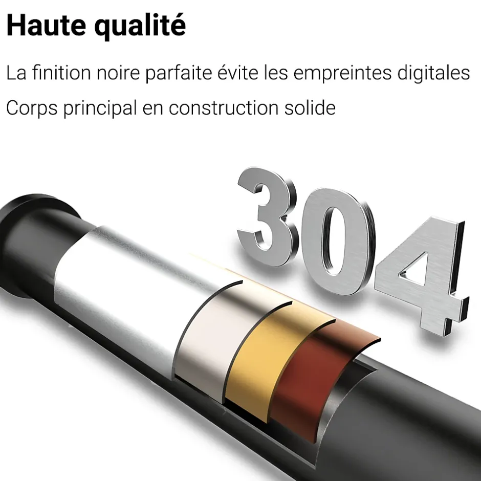 AICA Sanitaire Mitigeur de lavabo haut, noir, monocommande, acier inoxydable, mixte froid/chaud