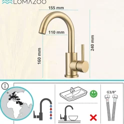 Lomazoo Mitigeur de lavabo doré Lysa* Robinet Lavabo Et Vasque