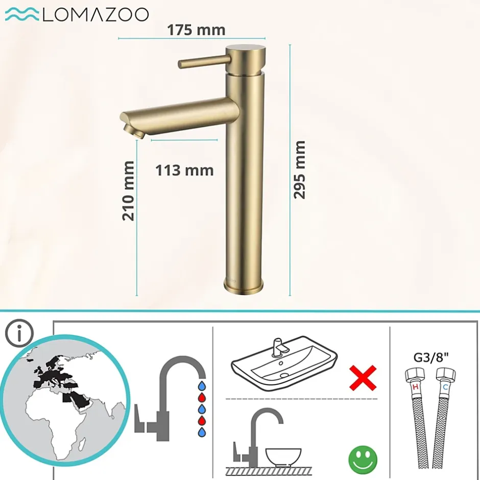 Lomazoo Mitigeur de lavabo doré Kandy* Robinet Lavabo Et Vasque