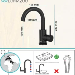 Lomazoo Mitigeur de lavabo noir Styx* Robinet Lavabo Et Vasque