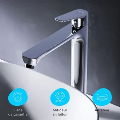 Am.Pm Europe Mitigeur de lavabo Mitigeur Salle de Bain Robinet de lavabo, Chromé, taille L, FTA92000 AM.PM* Robinet Lavabo Et Vasque