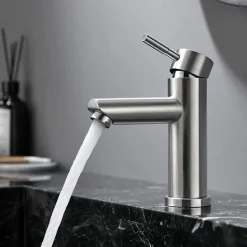Deko Mitigeur de lavabo monocommande en acier inoxydable, mitigeur de salle de bain au design moderne, eau chaude et froide réglable