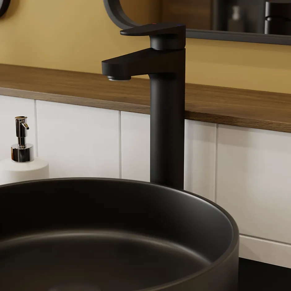 GoodHome Mitigeur de lavabo noir Cavally XL* Robinet Lavabo Et Vasque
