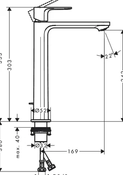 Hansgrohe Mitigeur de lavabo pour vasque à poser avec tirette et vidage noir mat, Rebris E 240 CoolStart* Robinet Lavabo Et Vasque