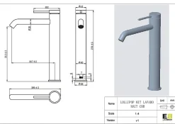 Essebagno Mitigeur de lavabo XL H.27,6 cm, chrome, Lollipop* Robinet Lavabo Et Vasque