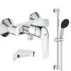 Grohe Mitigeur douche mécanique Swift 2023 + Ensemble de douche 2 jets avec barre + Tablette de douche d'angle