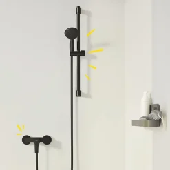 Grohe Mitigeur douche mécanique start Black + Ensemble de douche 2 jets avec barre Noir + Panier douche