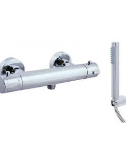 Rav Mitigeur douche mural thermostatique laiton chromé sortie douchette bas-Chromé-Avec douchette à support fixe-Chromé--28.5 -