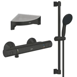 Grohe Mitigeur douche thermostatique Precision Start + Ensemble de douche avec barre 2 jets + Tablette de douche d'angle* Colonne De Douche Thermostatique