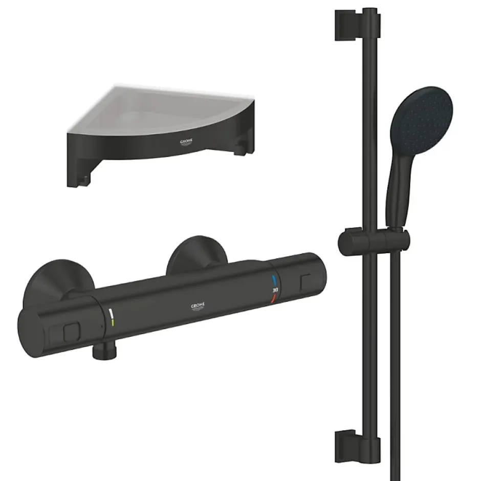 Grohe Mitigeur douche thermostatique Precision Start + Ensemble de douche avec barre 2 jets + Tablette de douche d'angle* Colonne De Douche Thermostatique