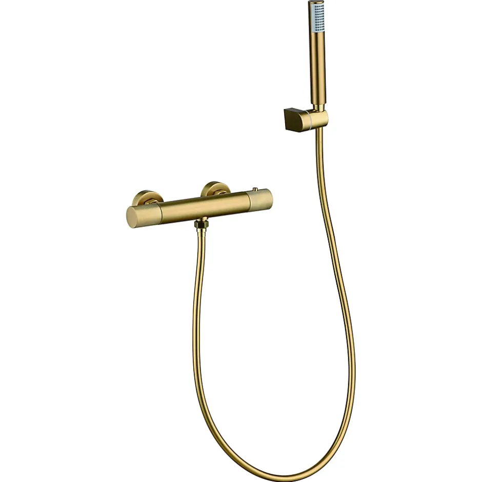 Imex Products Mitigeur douche thermostatique or brosse en laiton avec support ABS et flexible PVC