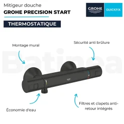 Grohe Mitigeur douche thermostatique Precision Start + Ensemblede douche avec barre 2 jets + Panier douche* Colonne De Douche Thermostatique