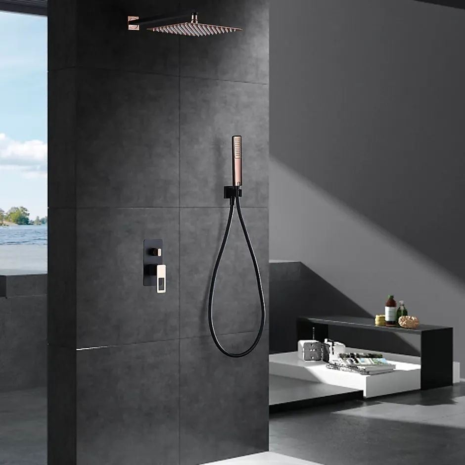 Imex Products Mitigeur encastre douche 2 voies noiroro rosa acier et laiton avec pommeau 25x25 cm* Colonne De Douche Mécanique