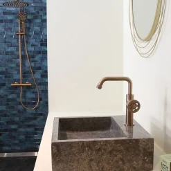 Essebagno Mitigeur lavabo bas cuivre brossé Indus* Robinet Lavabo Et Vasque
