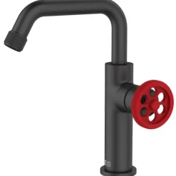 Essebagno Mitigeur lavabo bas noir et manette rouge Indus* Robinet Lavabo Et Vasque