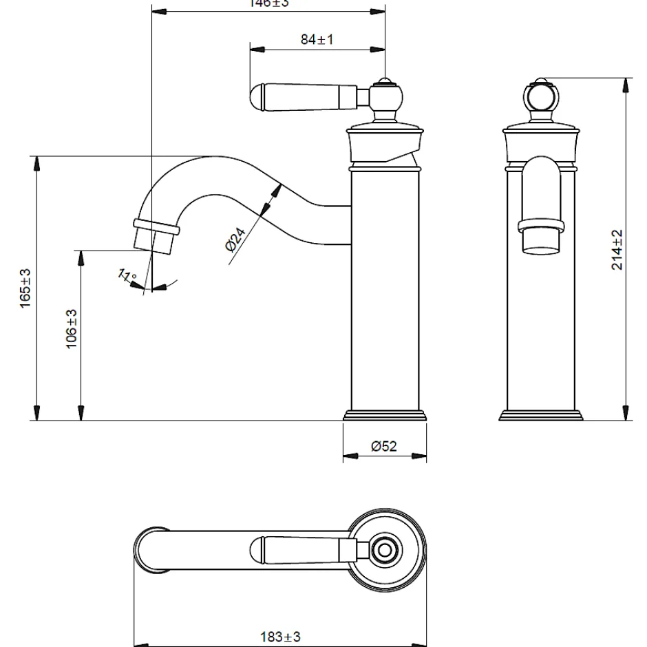 Essebagno Mitigeur lavabo bas rétro cuivre brossé Leeds