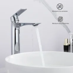 Homelody Mitigeur Lavabo Chromé Bec Haut Monocommande Robinet de Lavabo Eau Chaude et Froide pour Vasque à Poser Salle de Bain* Robinet Lavabo Et Vasque