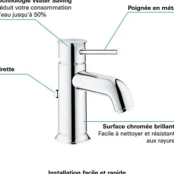 Grohe Mitigeur lavabo Start Classic - Tirette de vidage - Économie d'eau - Garantie 5 ans