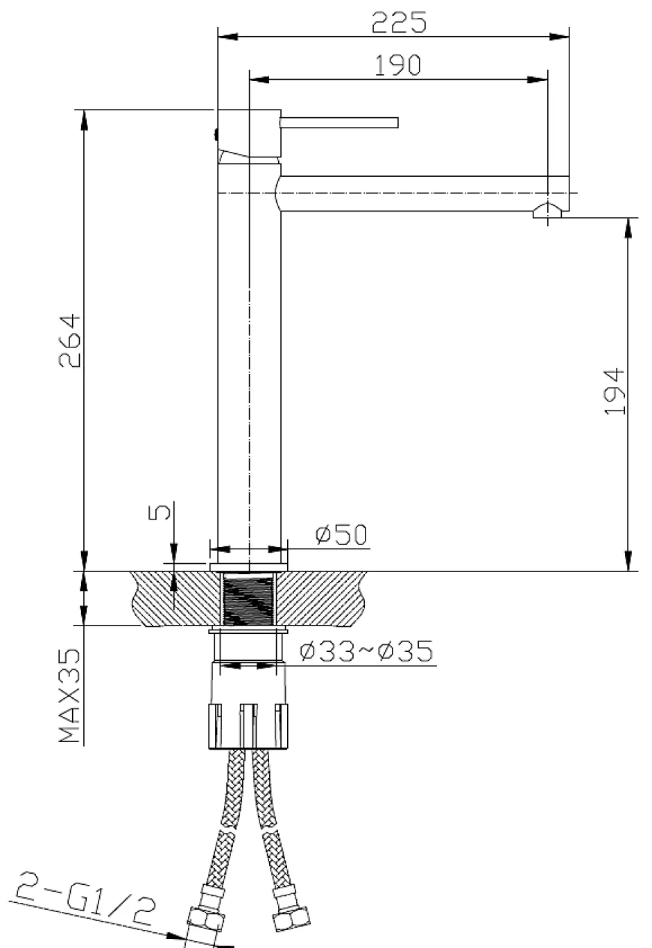 Essebagno Mitigeur lavabo haut façon inox et or rose Envol