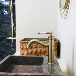 Essebagno Mitigeur lavabo rétro bas or brossé Leeds* Robinet Lavabo Et Vasque