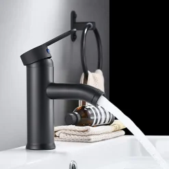Deko Mitigeur monocommande noir avec mitigeur eau chaude et eau froide pour salle de bain et cuisine