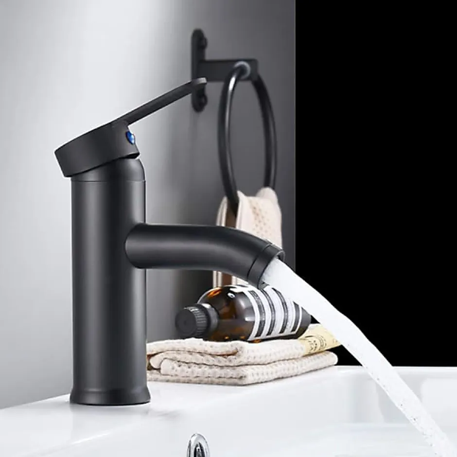 Deko Mitigeur monocommande noir avec mitigeur eau chaude et eau froide pour salle de bain et cuisine