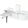 Sanindusa Mitigeur mural pour baignoire design plat épuré fonction douche Line 42 blanc et chrome livré avec rosaces de finition
