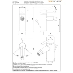 Sanindusa Mitigeur pour bidet à mousseur orientable Alfa New Icone chromé livré avec vidage à tirette