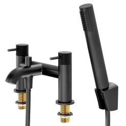 GoodHome Mélangeur bain/douche + douchette et flexible, noir mat, Owens* Robinet De Baignoire