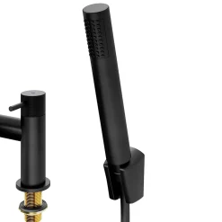 GoodHome Mélangeur bain/douche + douchette et flexible, noir mat, Owens* Robinet De Baignoire