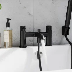 GoodHome Mélangeur bain/douche + douchette et flexible, noir mat, Owens* Robinet De Baignoire