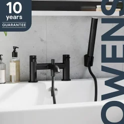 GoodHome Mélangeur bain/douche + douchette et flexible, noir mat, Owens* Robinet De Baignoire