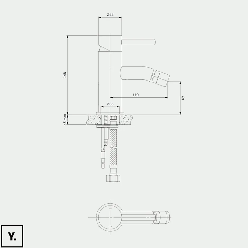 Otitec Mélangeur de bidet - 15 cm - Chrome - Y* Robinet De Bidet