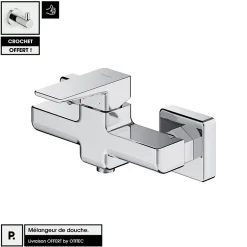 Otitec Mélangeur de douche - Chrome - avec Crochet OFFERT - PARMA