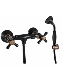 Rav Mélangeur douche mural rétro MOA en laiton bronze noir-Bronze-Avec douchette à support fixe-Bronze-15 --150 --15* Robinet De Douche