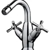 Sanindusa Mélangeur pour bidet têtes céramique à croisillons Rimini chromé livré avec vidage