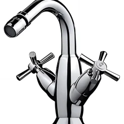 Sanindusa Mélangeur pour bidet têtes céramique 2 tours à croisillons Rimini chromé livré avec vidage