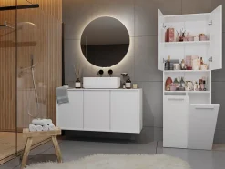 Topeshop MOBY - Armoire de salle de bain avec deux paniers - Poignées minimalistes - 174x60x30cm - Colonne de rangement* Armoire De Salle De Bains