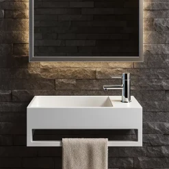 Ambra MONA D - Lave-mains rectangulaire suspendu - Design Elégant et Raffiné - Solide et Robuste - Entretien Facile - Blanc - 30 x 50 x* Lavabo