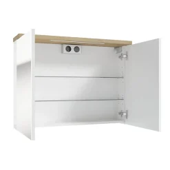 Naturel Armoire à miroir Stilla + LED 80x60 cm blanc (STILLAE08002)* Armoire De Salle De Bains