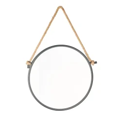Naturel Miroir mural rond avec cadre en métal 40x40 cm, Noir (ZLAN40C)