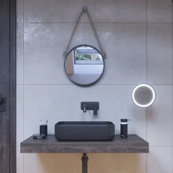 Naturel Miroir mural rond avec cadre en métal 40x40 cm, Noir (ZLAN40C)