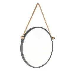 Naturel Miroir mural rond avec cadre en métal 40x40 cm, Noir (ZLAN40C)