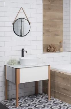 Naturel Miroir mural rond avec cadre en métal 40x40 cm, Noir (ZLAN40C)