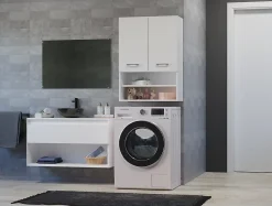Autres NELLIO - Armoire de toilette murale - Meuble Salle de bain à suspendre - 64x30x90 cm - Rangement