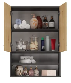Autres NELLIO - Armoire de toilette murale - Meuble Salle de bain à suspendre - 64x30x90 cm - Rangement