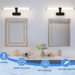 Nettlife Applique LED salle de bain, lampe miroir LED, lumière blanche neutre 4000 Kelvin, 6W, étanche IP44, largeur 400mm,noire* Miroir Grossissant Lumineux