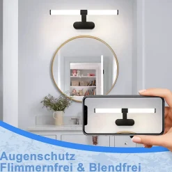 Nettlife Applique LED salle de bain, lampe miroir LED, lumière blanche neutre 4000 Kelvin, 6W, étanche IP44, largeur 400mm,noire* Miroir Grossissant Lumineux