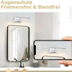 Nettlife Applique miroir LED 6W 30CM Etanche IP44 Chrome Moderne Blanc Neutre 4000K