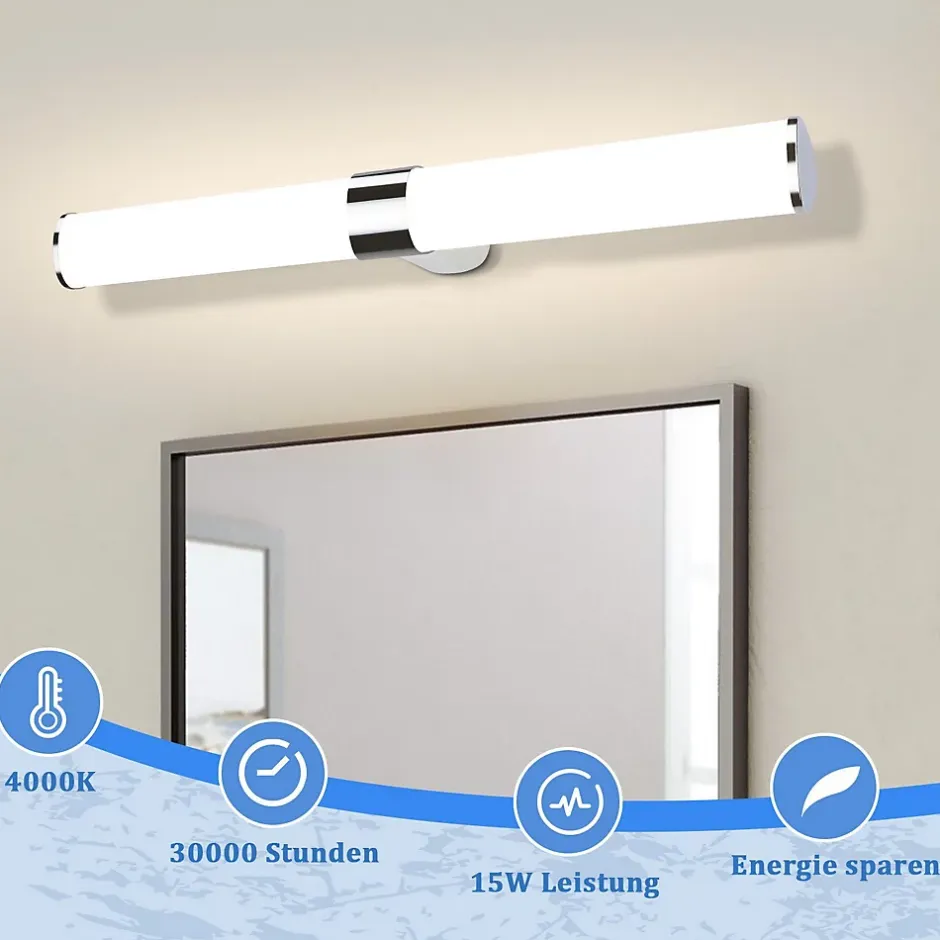 Nettlife Applique miroir LED 15W 60CM Chrome Etanche IP44 Blanc neutre 4000K Moderne